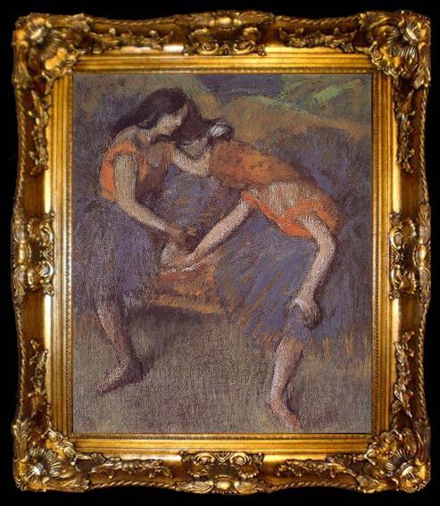 framed  Edgar Degas Two dance wear yellow dress, ta009-2